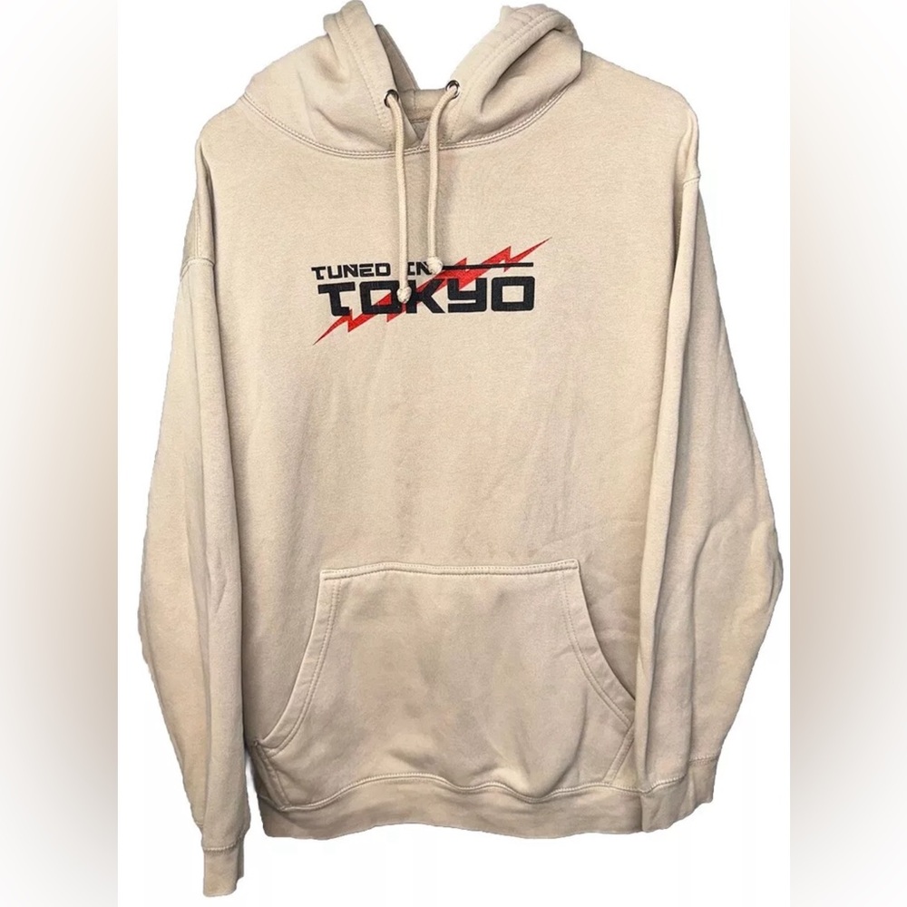 Tuned in Tokyo | Men’s Size Large | Pullover Hood | Tan w/ logo | pre-owned